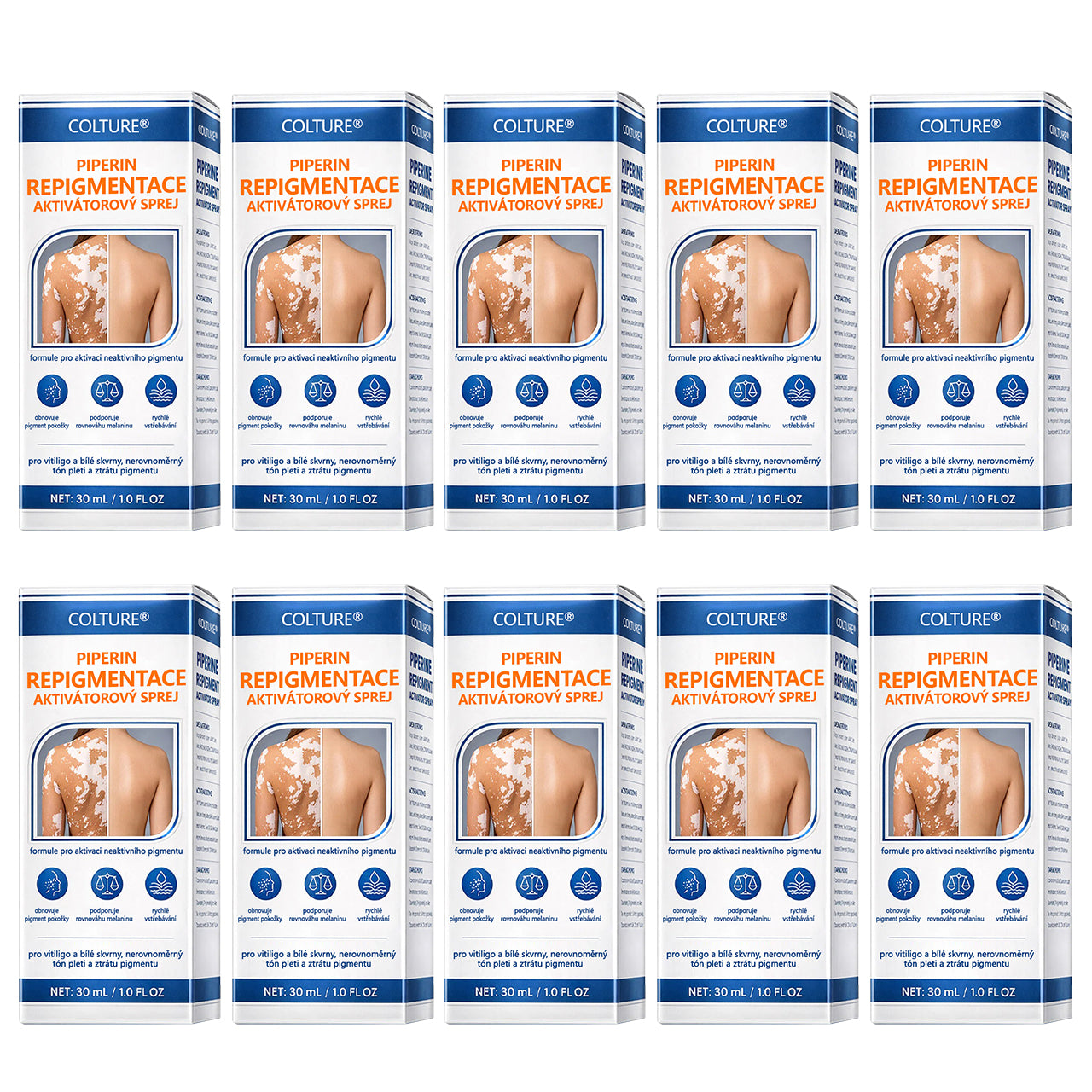 COLTURE® Piperine Repigment Aktivátor Sprej | Pro reaktivaci spících pigmentových buněk a obnovení přirozené barvy pleti.