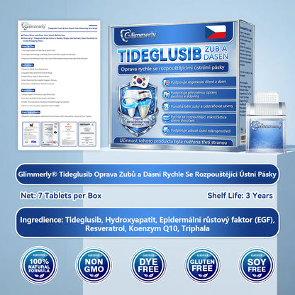 Glimmerly® Tideglusib – rychle se rozpouštějící ústní proužky pro regeneraci zubů a dásní
