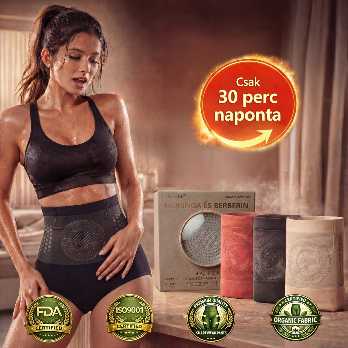 Hivatalos márkabolt | CleraNaure® 2026 Moringa és Berberin 4 az 1-ben mikrorészecskés alakformáló és zsírégető rövidnadrág