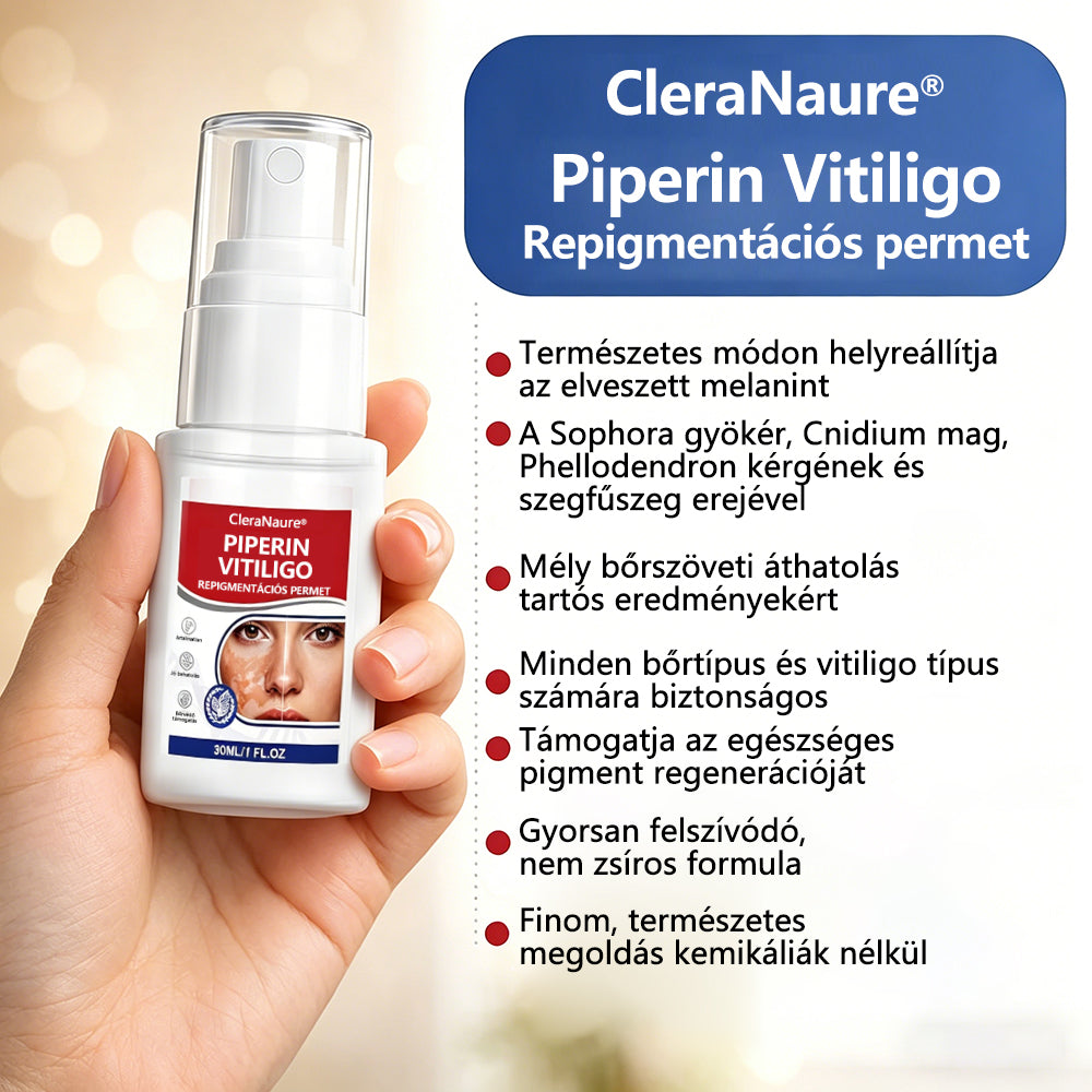 CleraNaure® Piperin Vitiligo újrapigmentáló permet – 🌿Szteroidmentes növényi összetétel | Kíméletes és hatékony minden bőrtípushoz✨