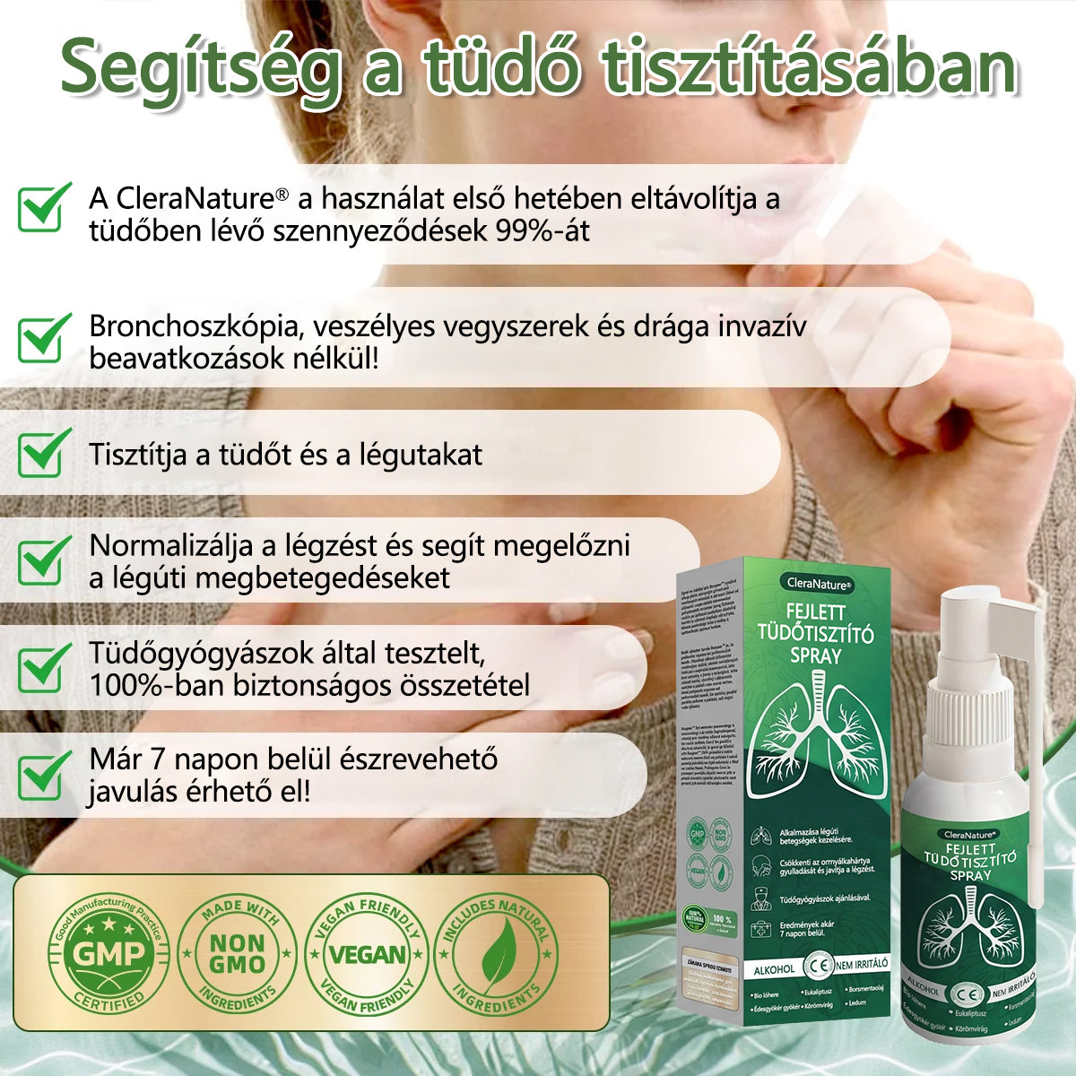 CleraNaure®Advanced Tüdőtisztító Spray -✅ Támogatja a tüdő, a hörgők és az arcüregek egészségét, segíti a légzőrendszer egészségét és megkönnyíti a légzést.