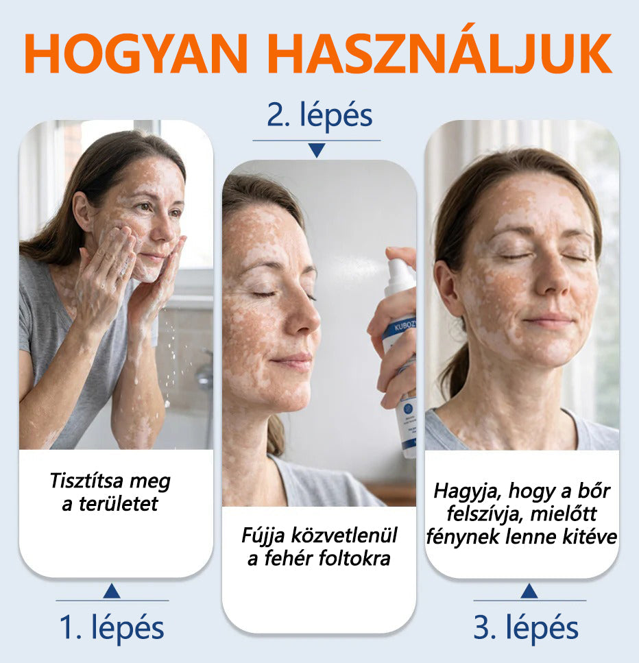 CleraNaure® Piperine Repigment Aktivátor Spray, amely aktiválja a lappangó pigmentsejteket, és visszaállítja a természetes bőrszínt.