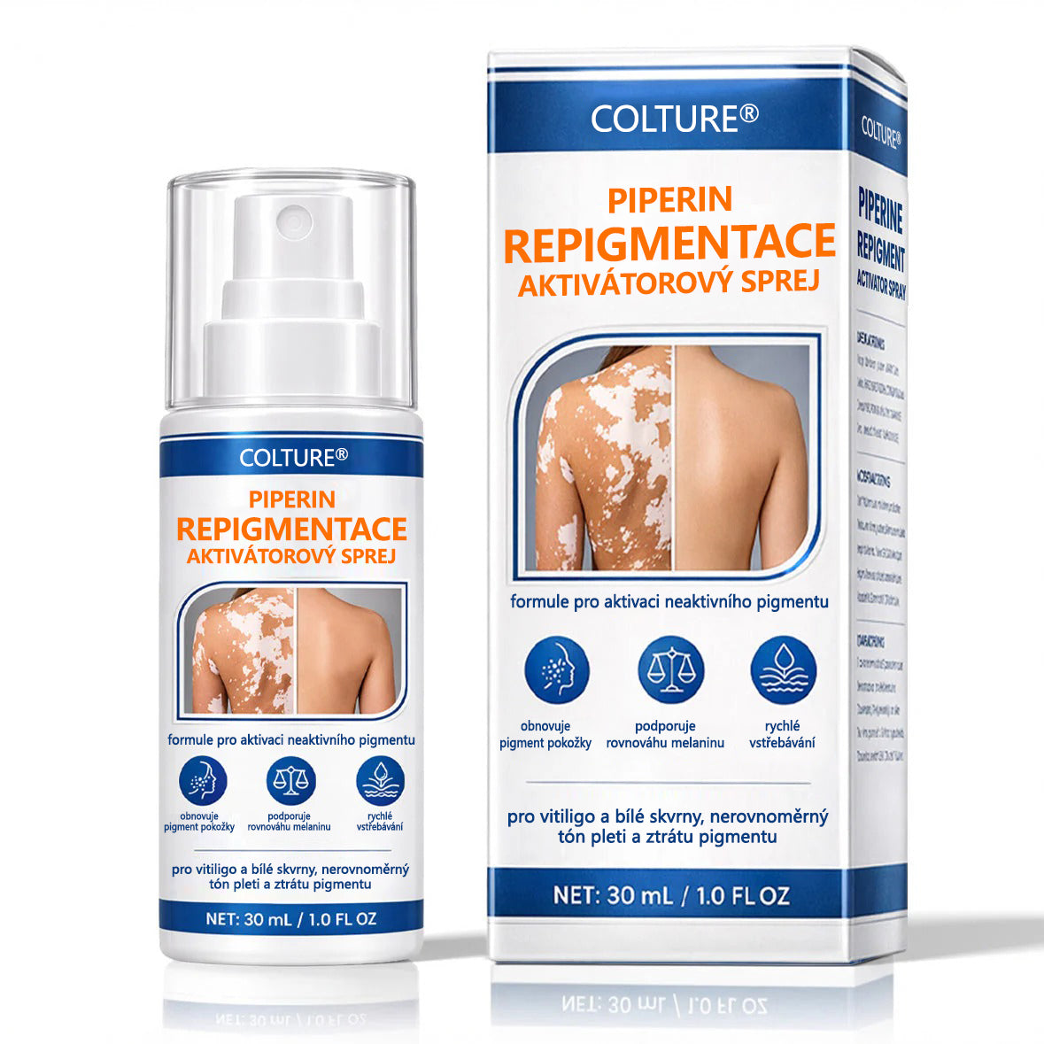 COLTURE® Piperine Repigment Aktivátor Sprej | Pro reaktivaci spících pigmentových buněk a obnovení přirozené barvy pleti.