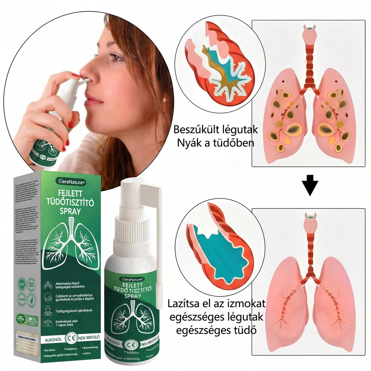 CleraNaure®Advanced Tüdőtisztító Spray -✅ Támogatja a tüdő, a hörgők és az arcüregek egészségét, segíti a légzőrendszer egészségét és megkönnyíti a légzést.
