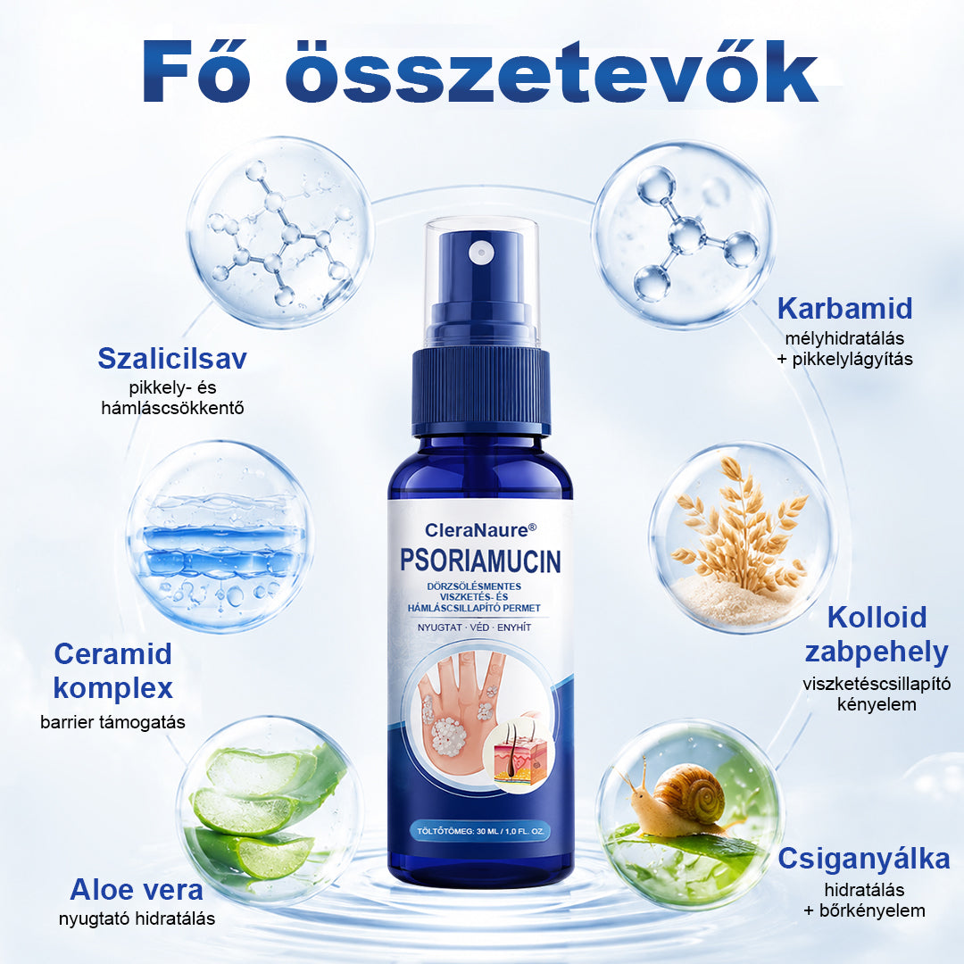 CleraNaure® PsoriaMucin Dörzsölésmentes Viszketés- és Pikkelyenyhítő Permet🥇