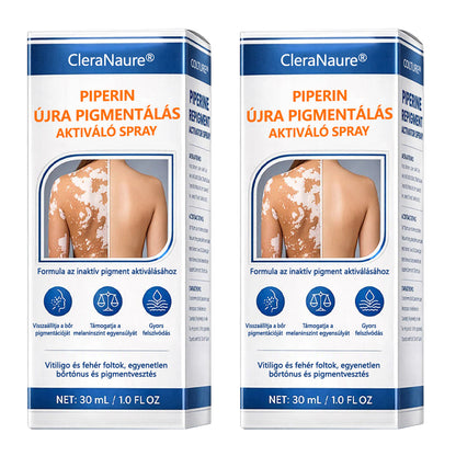 CleraNaure® Piperine Repigment Aktivátor Spray, amely aktiválja a lappangó pigmentsejteket, és visszaállítja a természetes bőrszínt.
