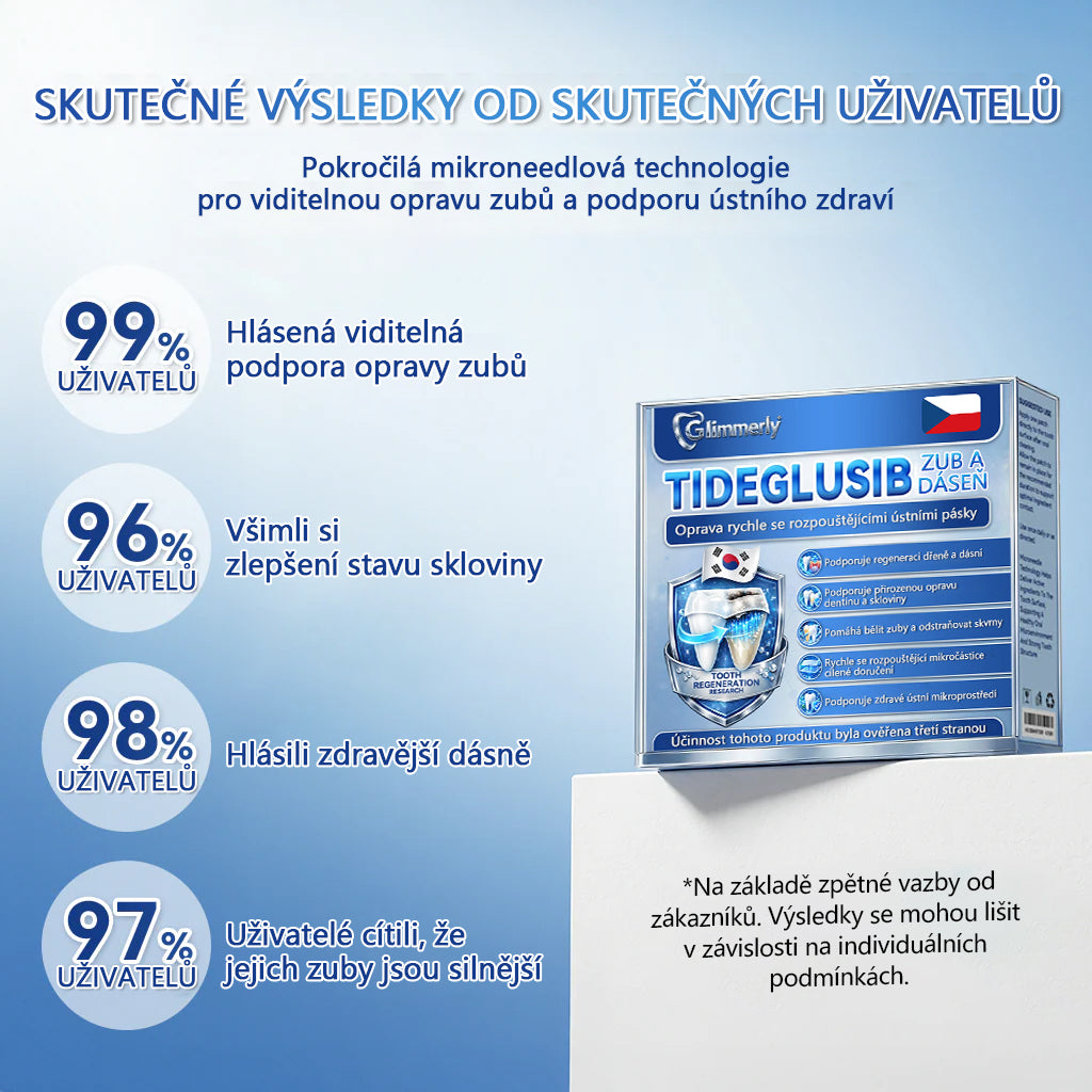 Glimmerly® Tideglusib – rychle se rozpouštějící ústní proužky pro regeneraci zubů a dásní