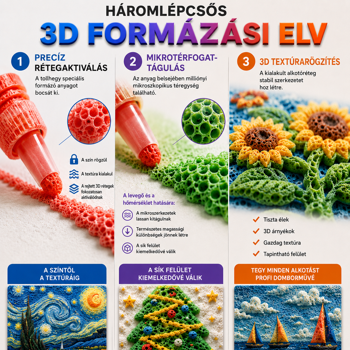 CleraNaure® 3D domborműves toll – változtassa a lapos rajzokat tapintható 3D művészetté 💖