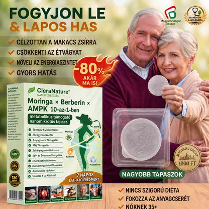 CleraNature® Moringa × Berberin × AMPK 10‑az‑1‑ben metabolikus támogató nanomikrotűs tapasz (Naponta csak egyszer használd, látható változások már 7 nap alatt!)